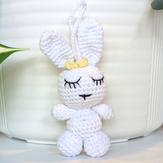 Bunny with Hair Accessory Bag Charm - Crochet Amigurumi