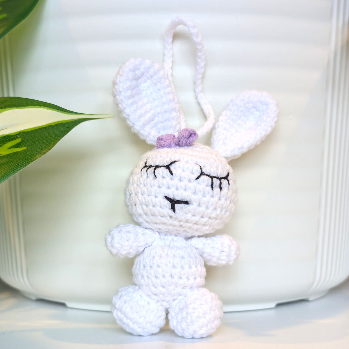 Bunny with Hair Accessory Bag Charm - Crochet Amigurumi