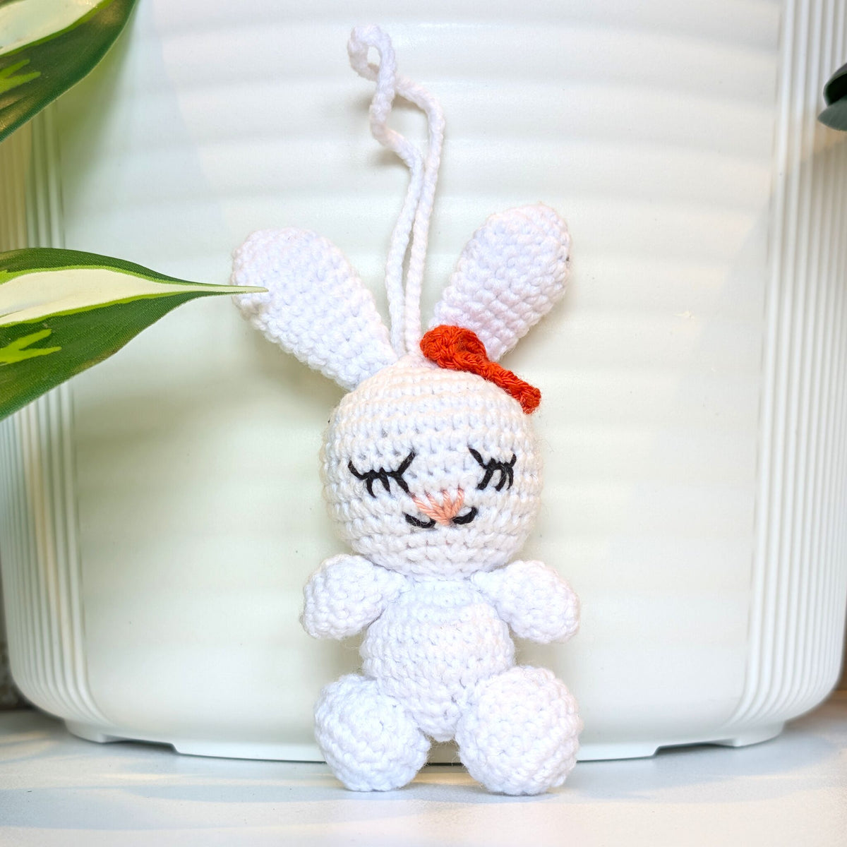 Bunny with Hair Accessory Bag Charm - Crochet Amigurumi