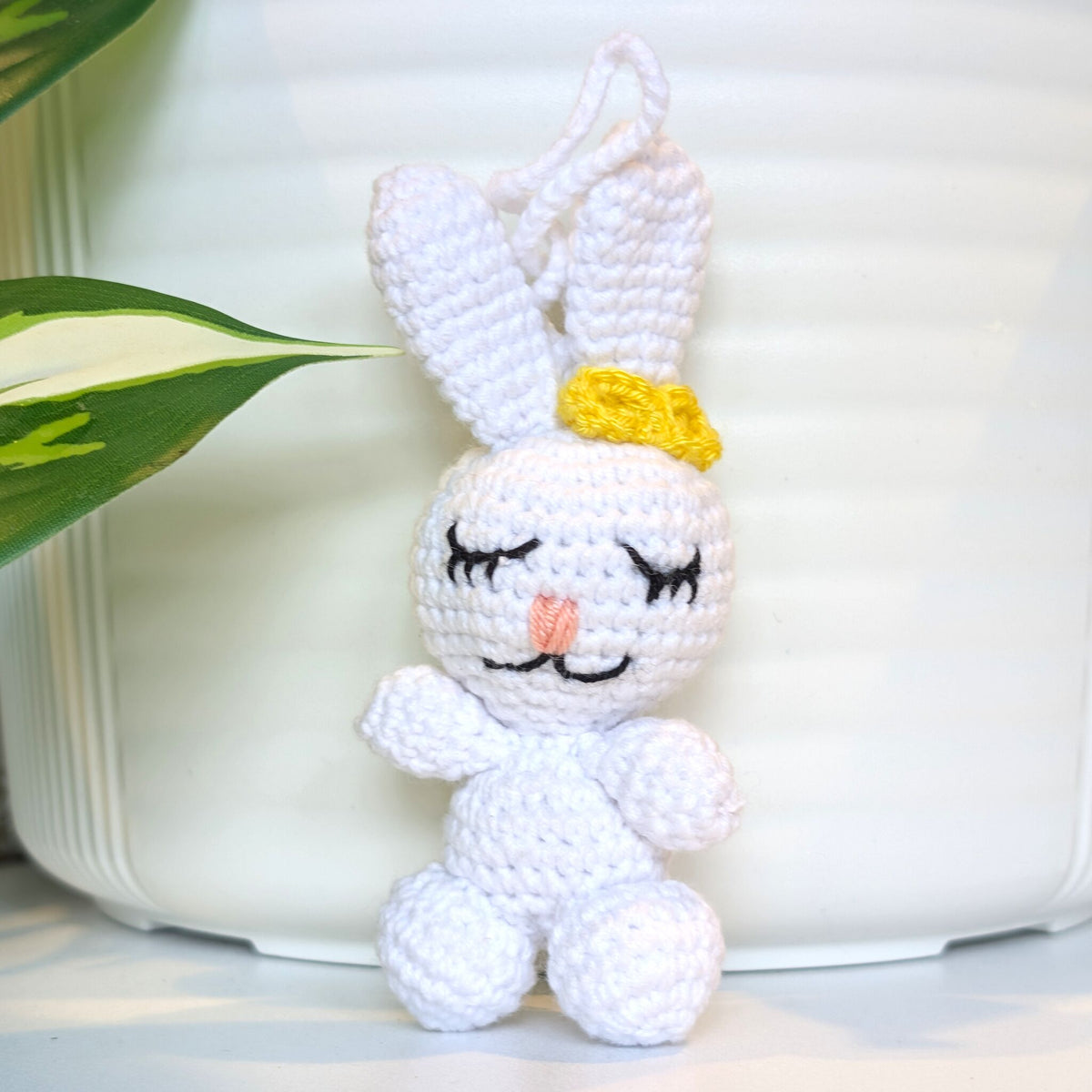 Bunny with Hair Accessory Bag Charm - Crochet Amigurumi