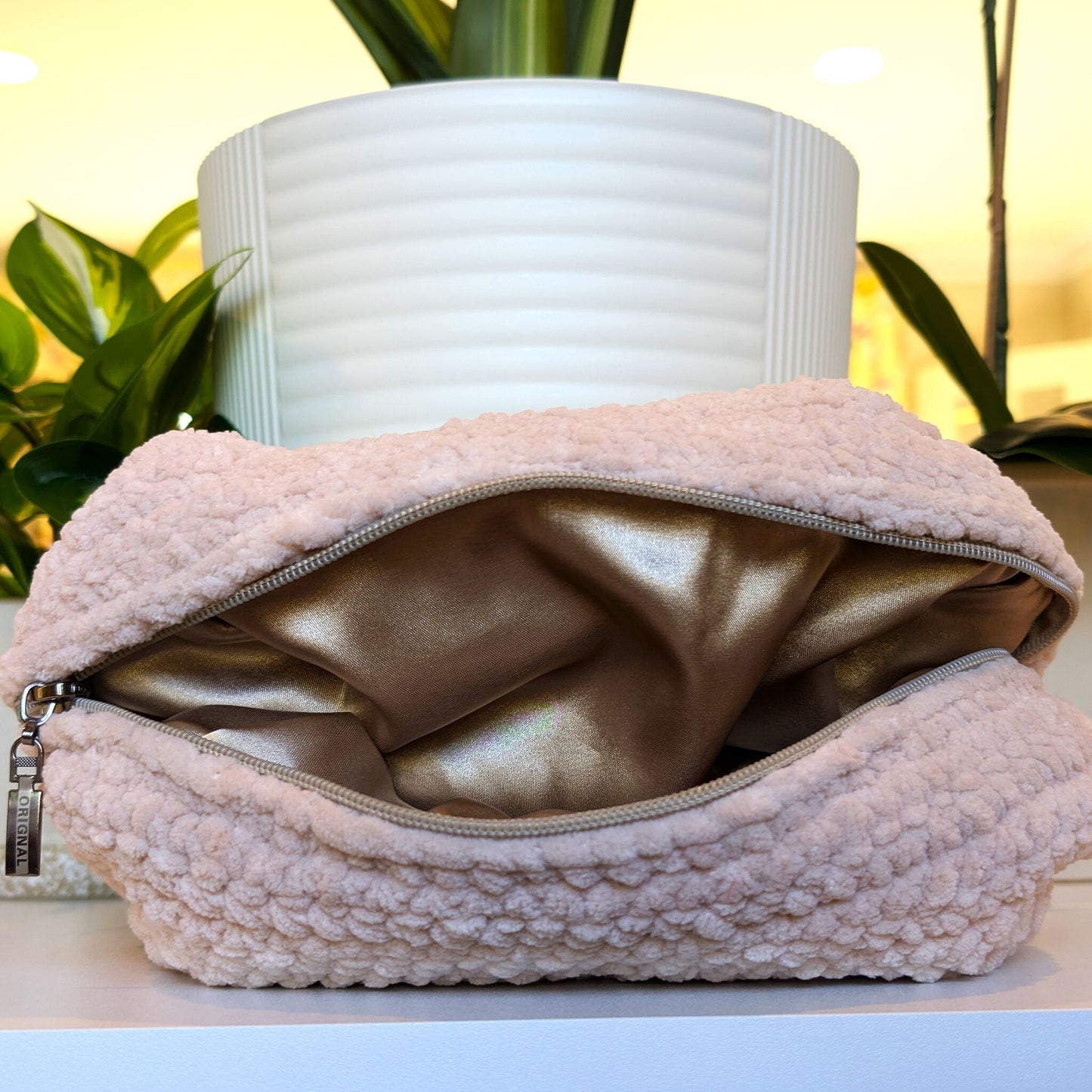 Soft Melon Cosmetic Bag - Large Crochet Zipper Bag