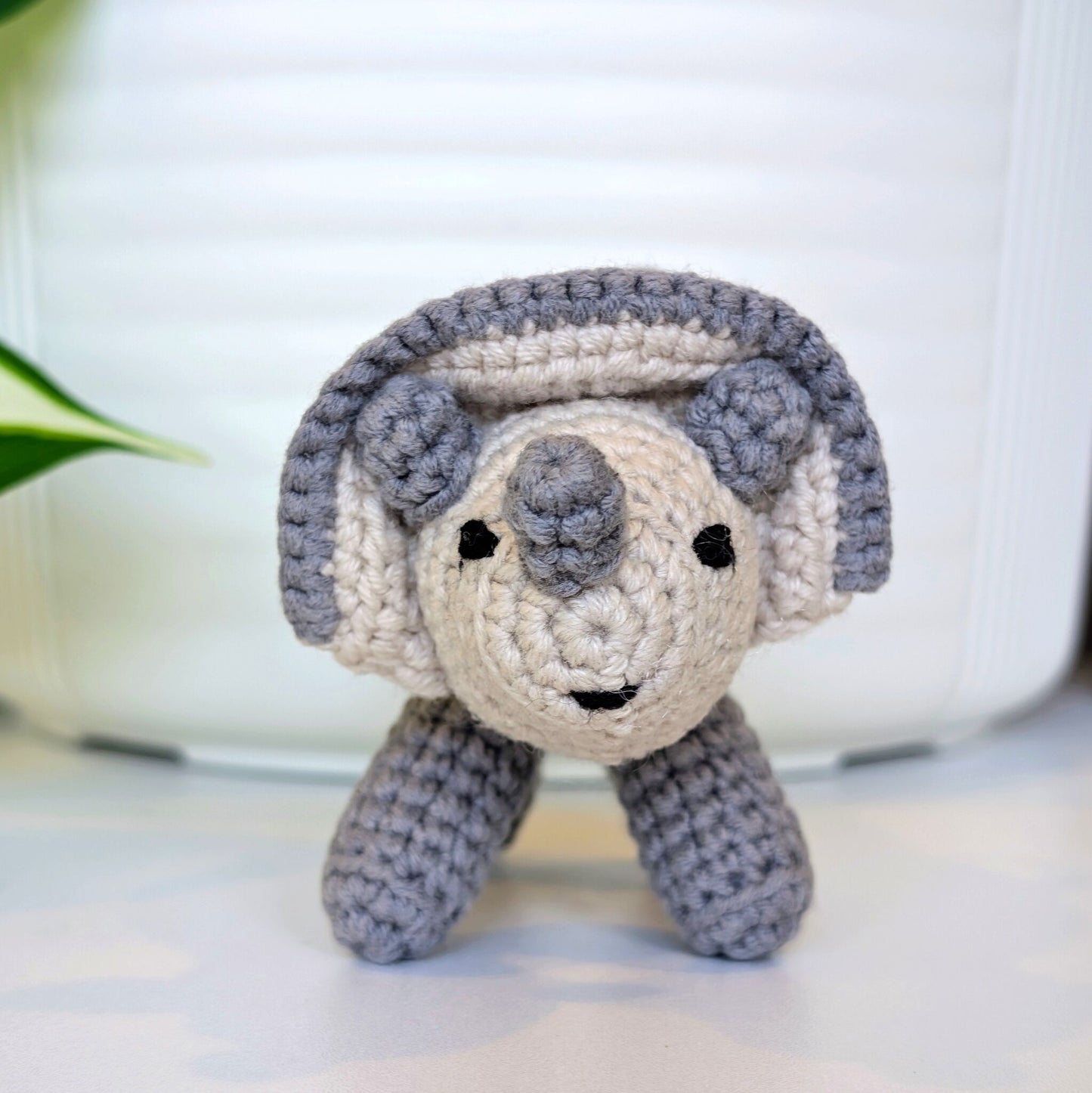 Triceratops Plush Charm - Dark Cream Crochet Dino