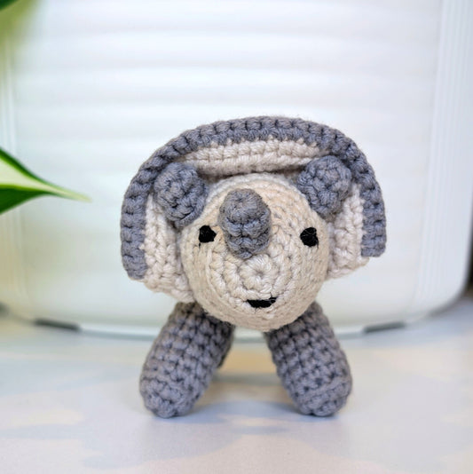 Triceratops Plush Charm - Dark Cream Crochet Dino