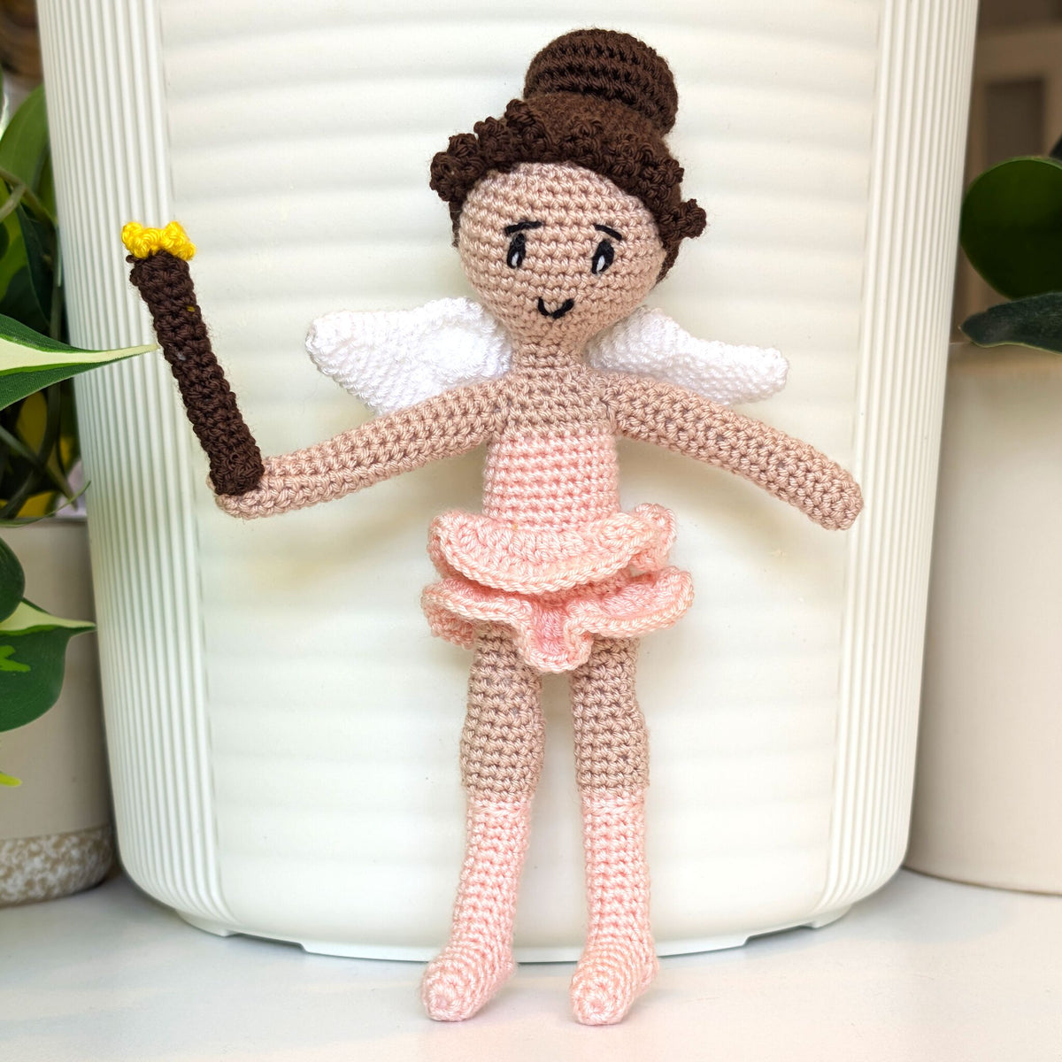 Fairy Ballerina Doll in Soft Melon Dress (Small Plus) - Crochet Plush