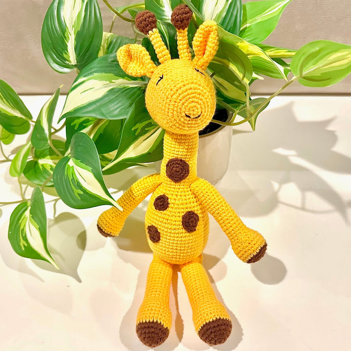 Yellow Giraffe (Large) Sitting in Dots Crochet Plush