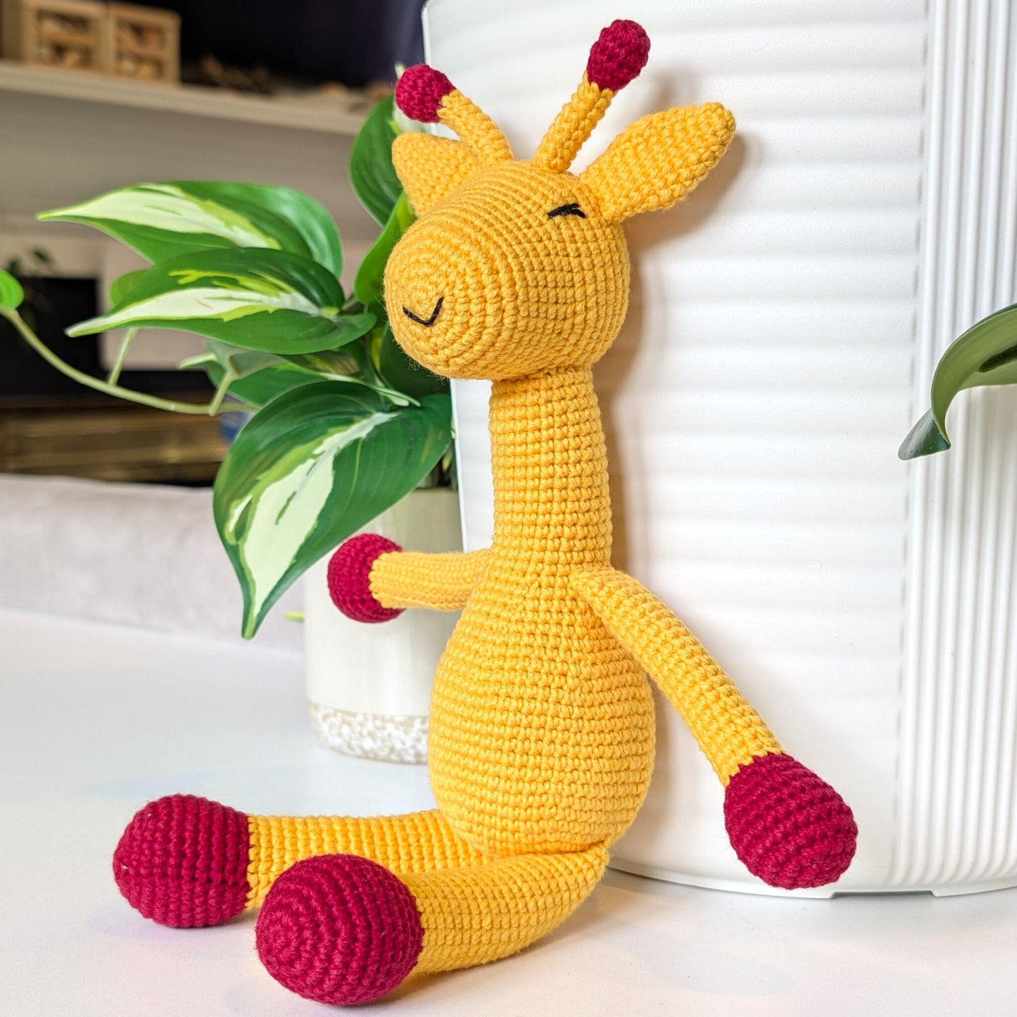 Giraffe Sitting (Ruby Red) Crochet Plush