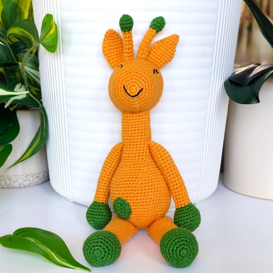 Giraffe (Orange Yellow) Sitting in Dots - Medium