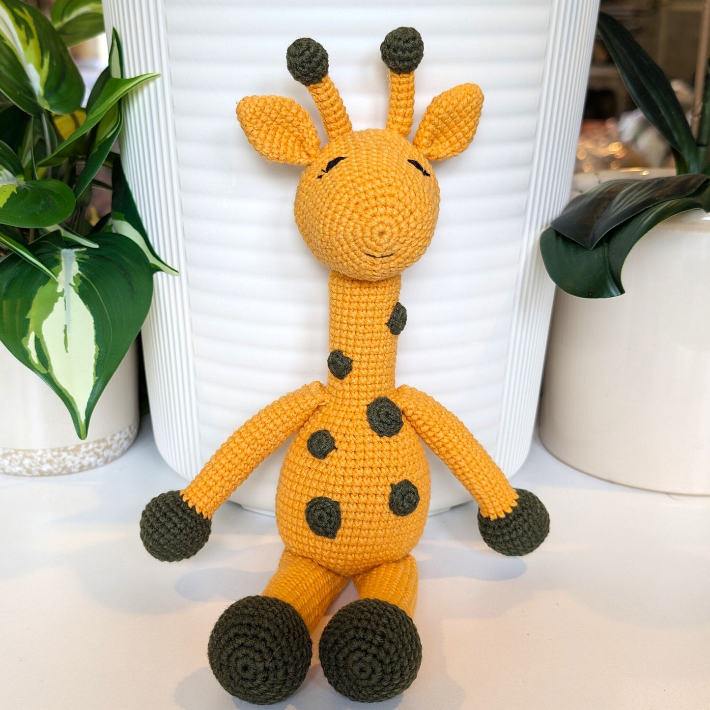 Giraffe (Yellow) Sitting in Dots - Medium