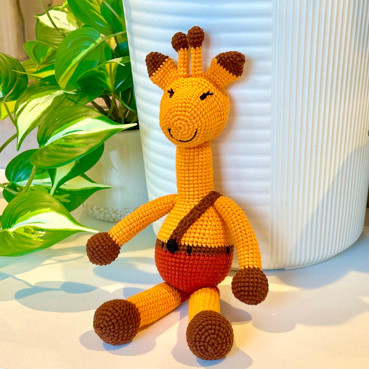 Giraffe in One Suspender Pants Amigurumi - Handmade Crochet Plushie