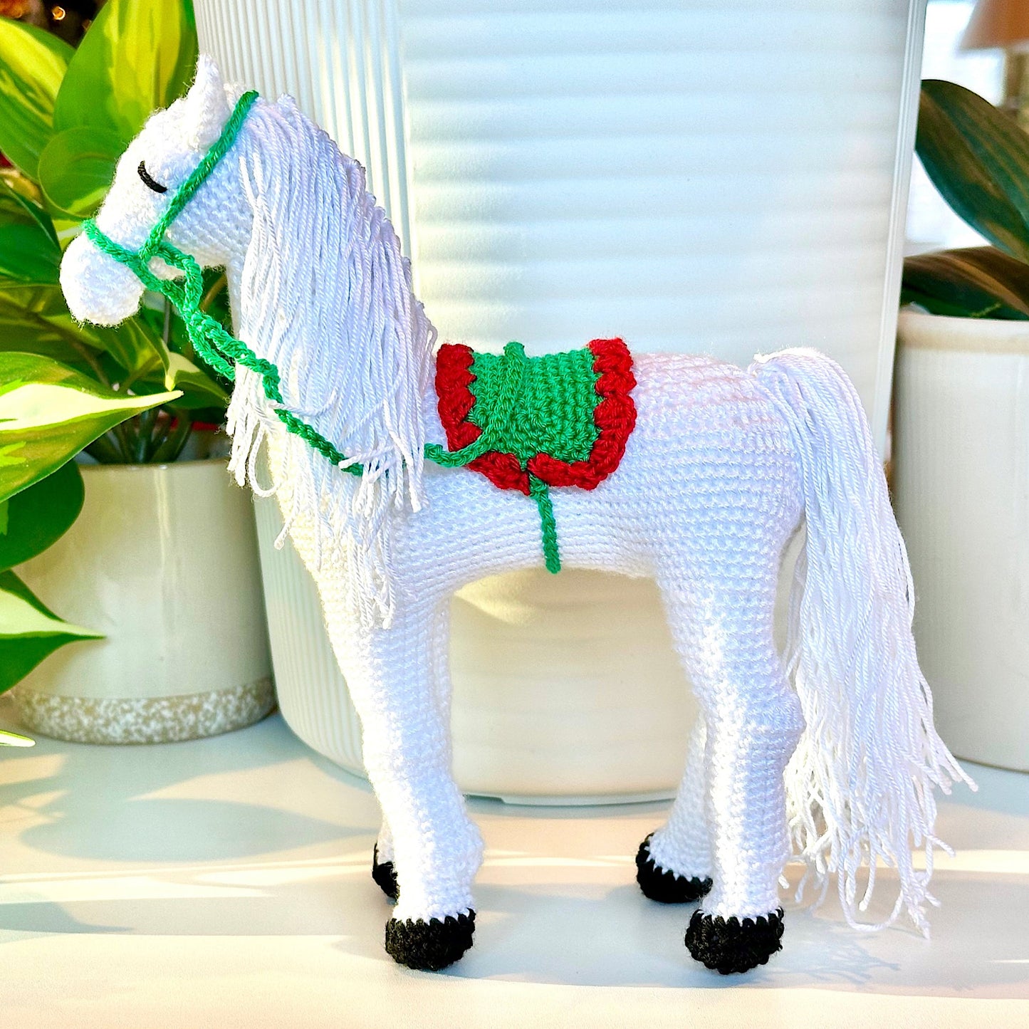 Horse in Striped Saddle