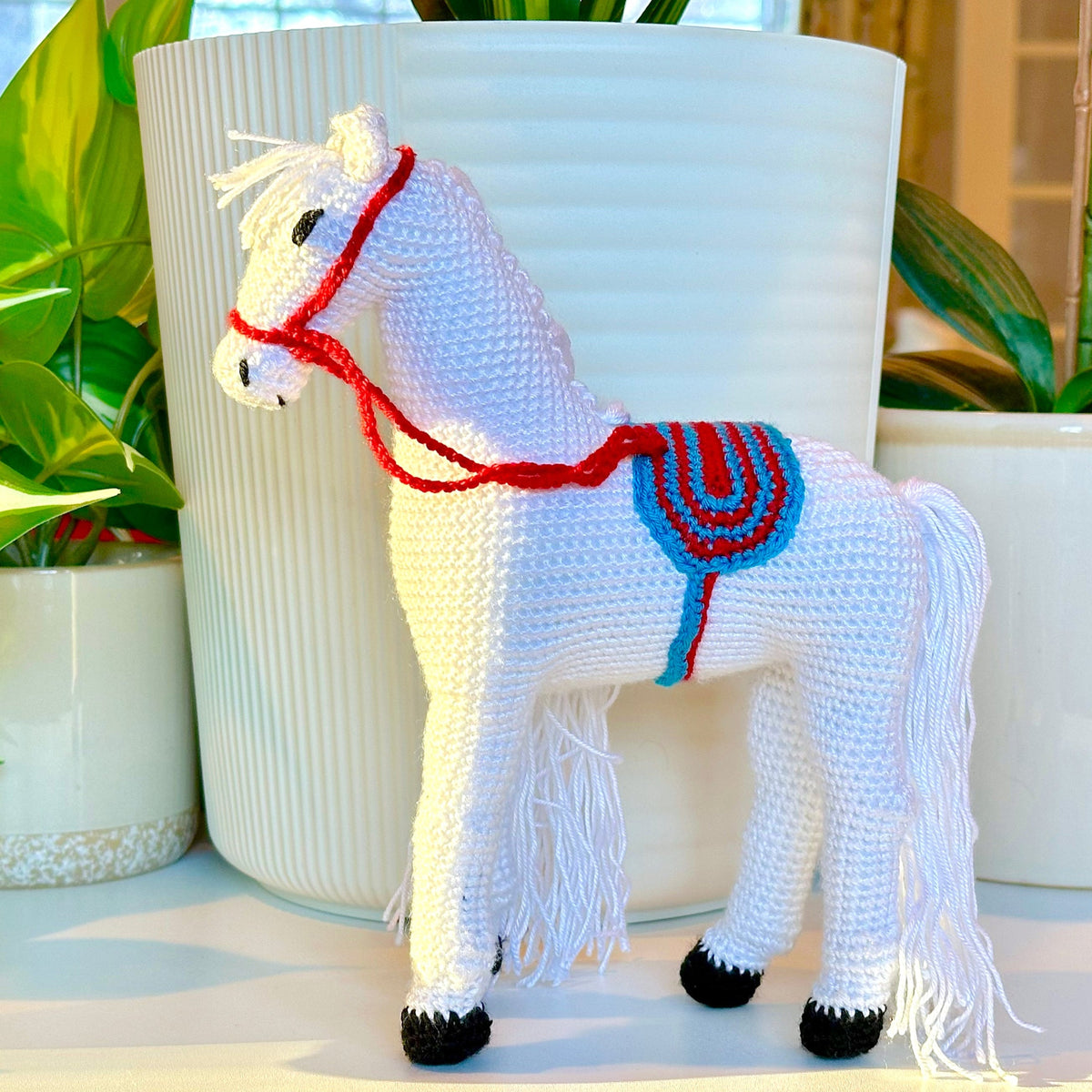 Horse in Striped Saddle Amigurumi - Handmade Crochet Plushie
