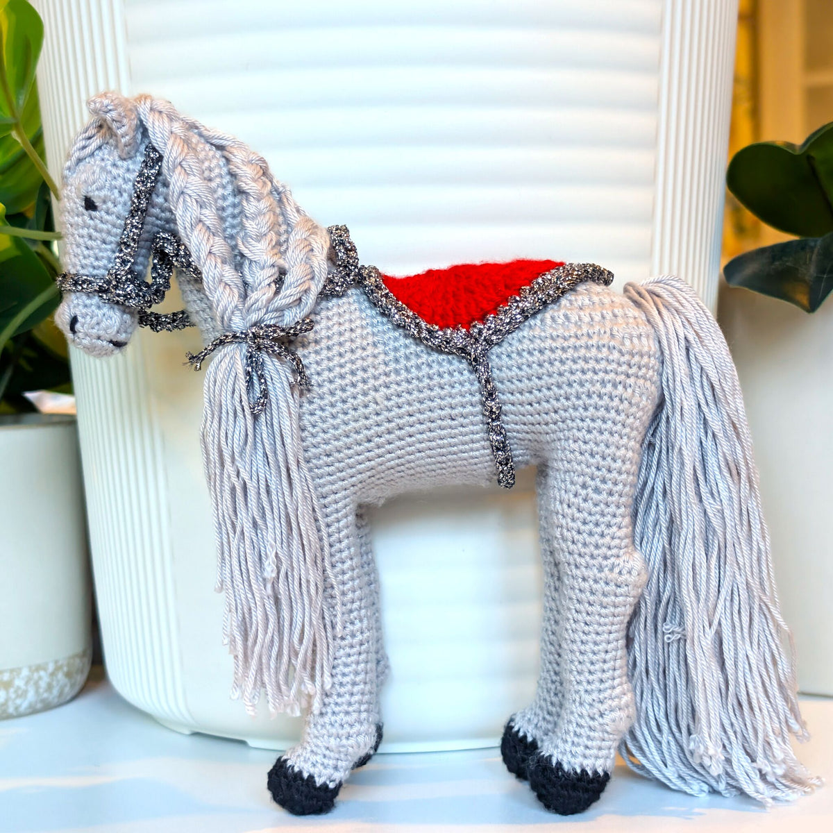 Horse Crochet Plush - Gray with Sparkly Trim