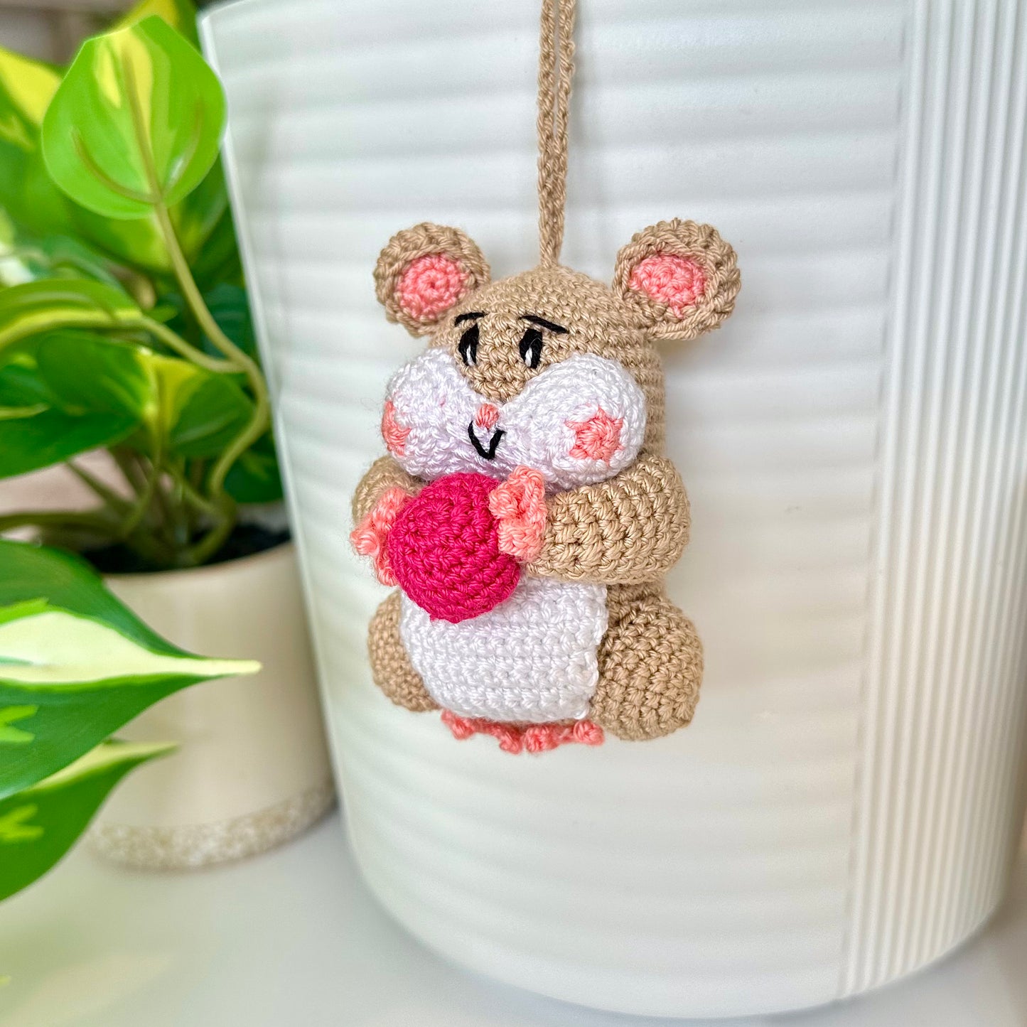Hamster with Ball (Light Beige) Amigurumi - Handmade Crochet Figurine