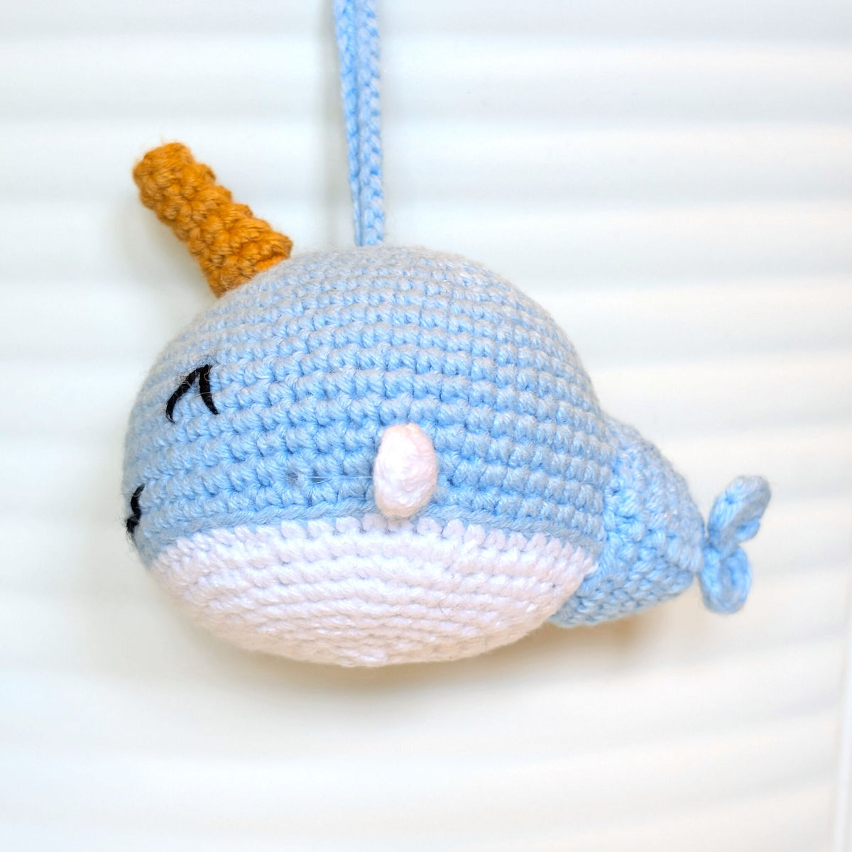Happy Narwhal- Light Blue - Crochet Plush Charm