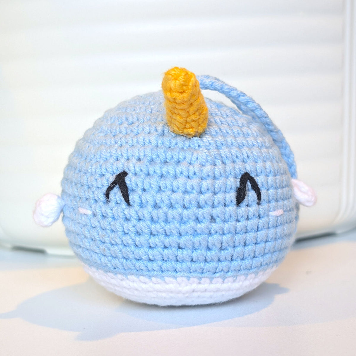 Happy Narwhal- Light Blue - Crochet Plush Charm
