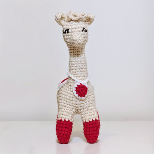 Alpaca (Red Boots)- S/M - Handmade Crochet Plush