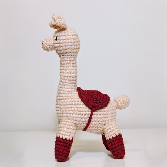 Llama with Maroon Saddle - Crochet Plush Figurine