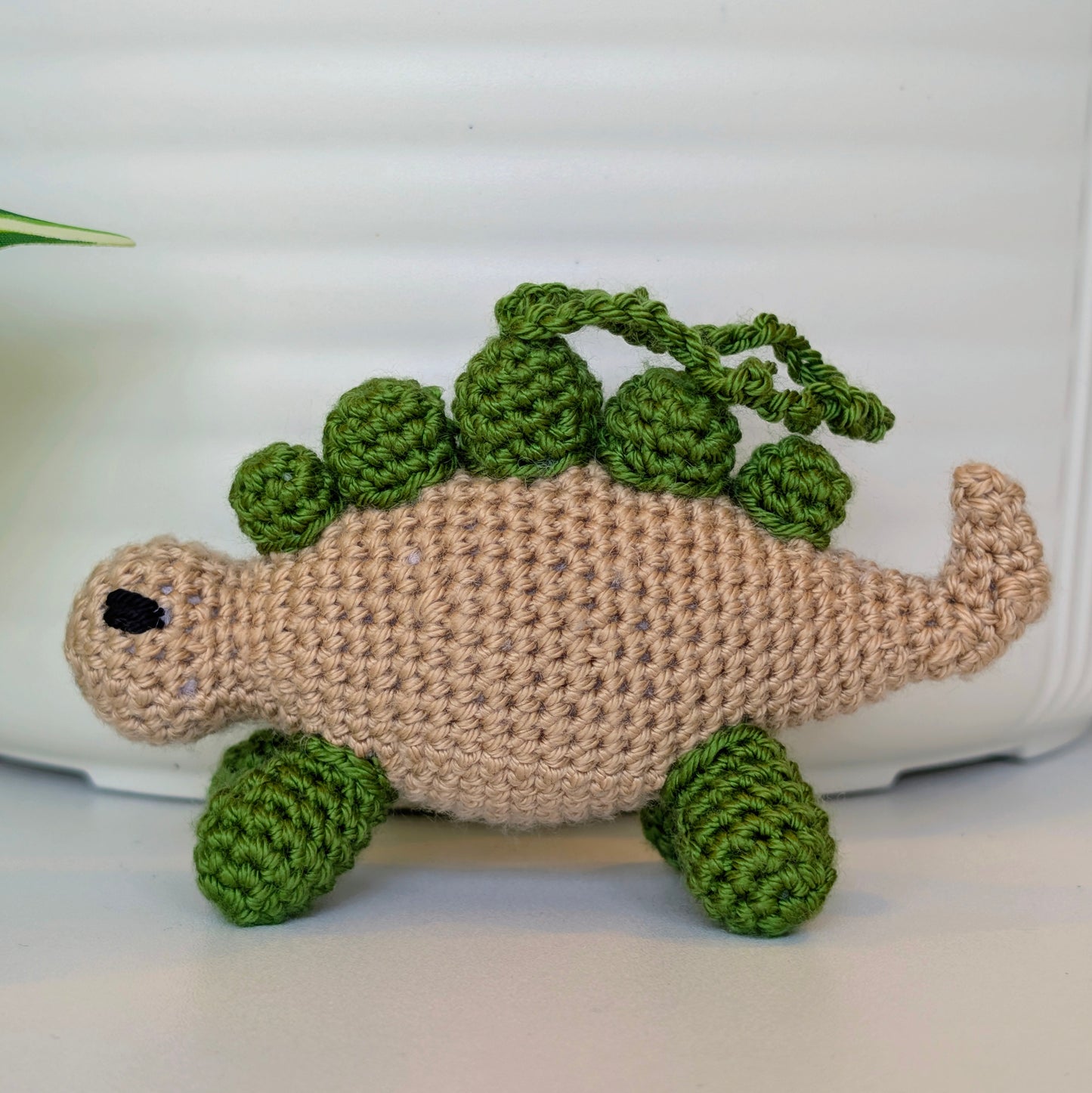Stegosaurus Plush Charm - Beige and Green Crochet Dino