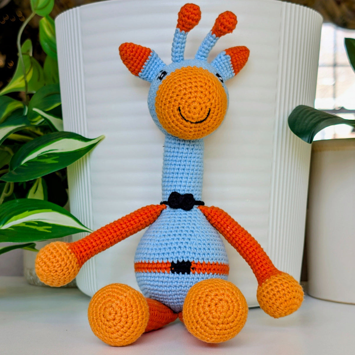 Giraffe “Benny” in Sky Blue & Orange – Handmade Crochet Plushie