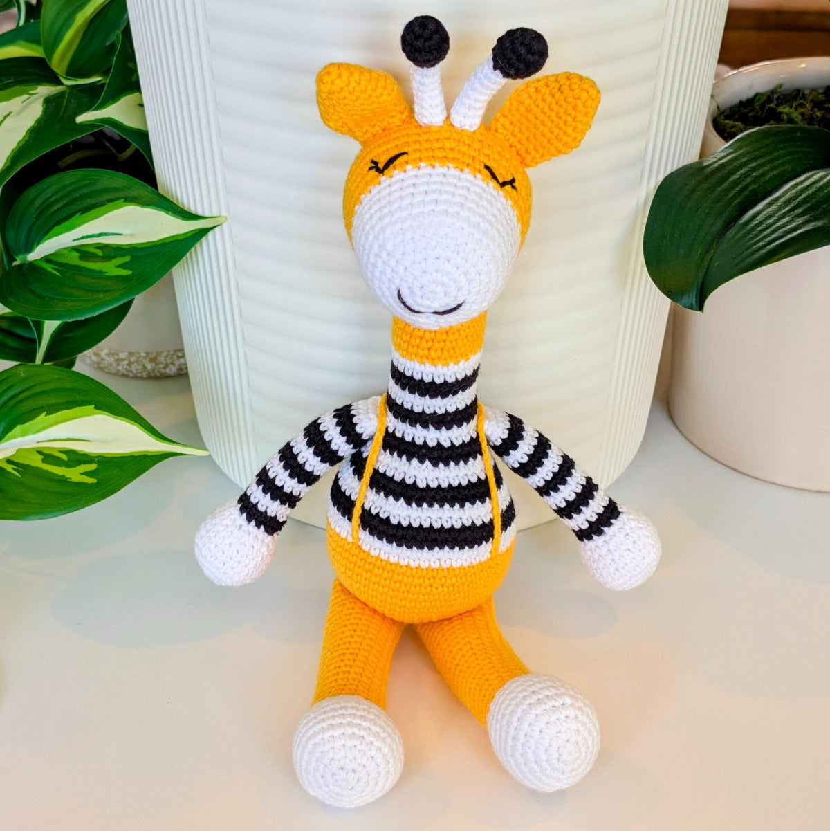 Giraffe “Poppy” in Golden Yellow and Black Stripes – Handmade Crochet Plushie