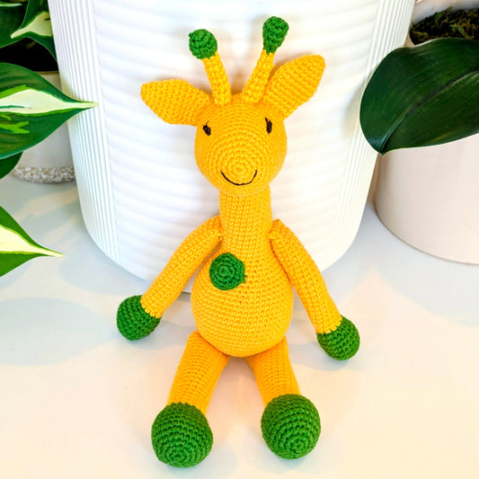 Giraffe (Yellow) Sitting in Dots - Medium