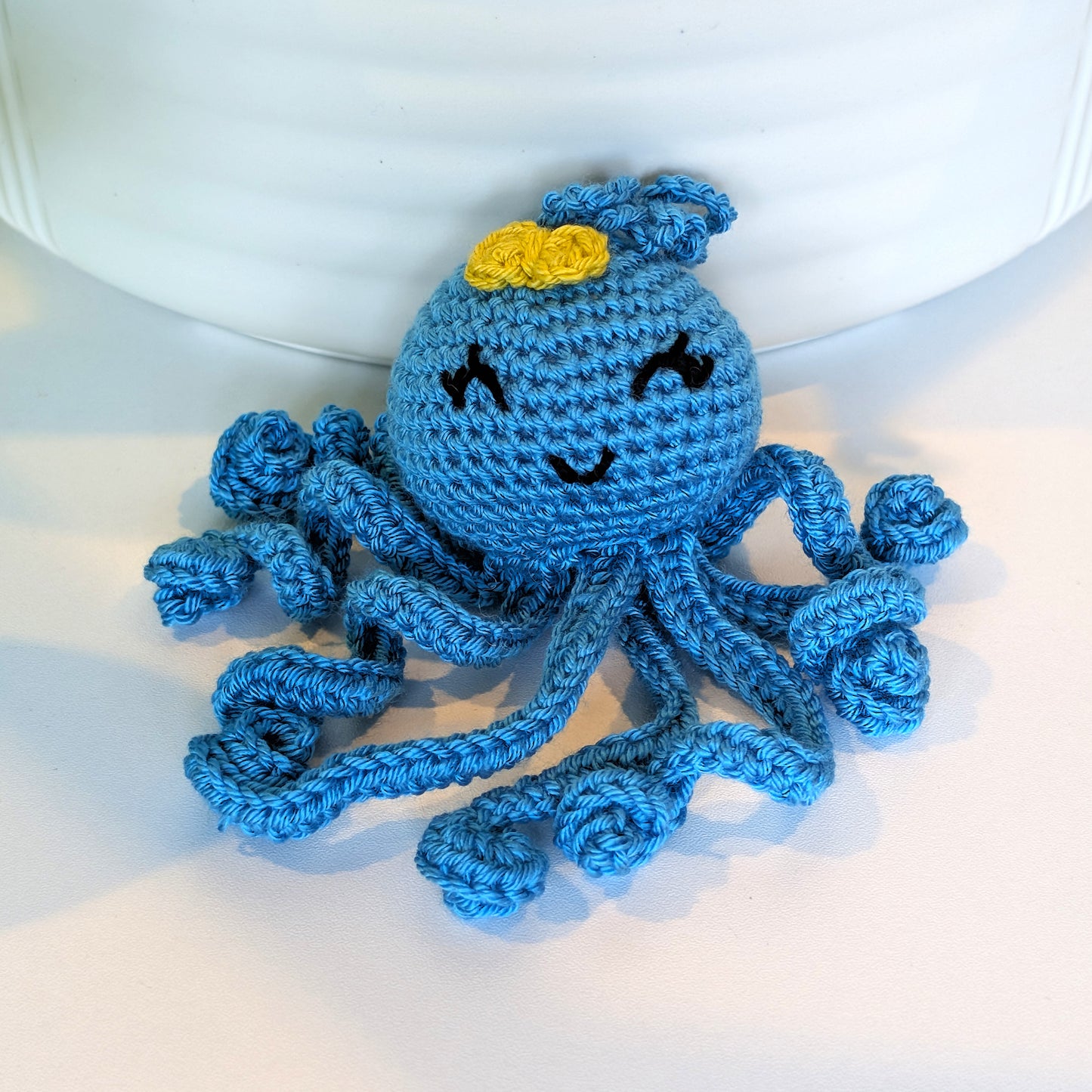 Octopus in Azure with Bow Amigurumi - Handmade Crochet Charm