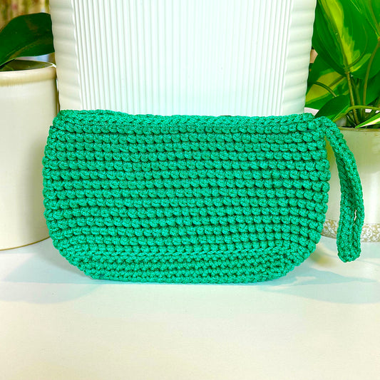 Wristlet Zip Bag - Large in Ocean Green Macrame