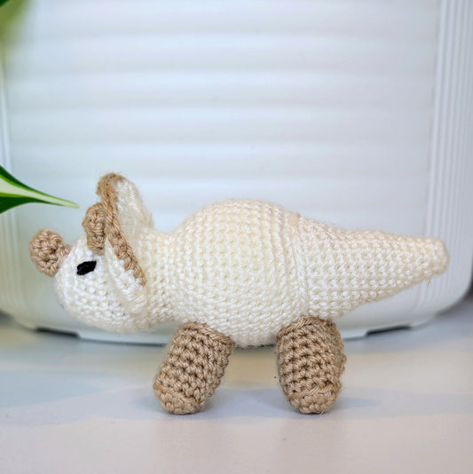 Triceratops Cream Plushie - Crochet Dino