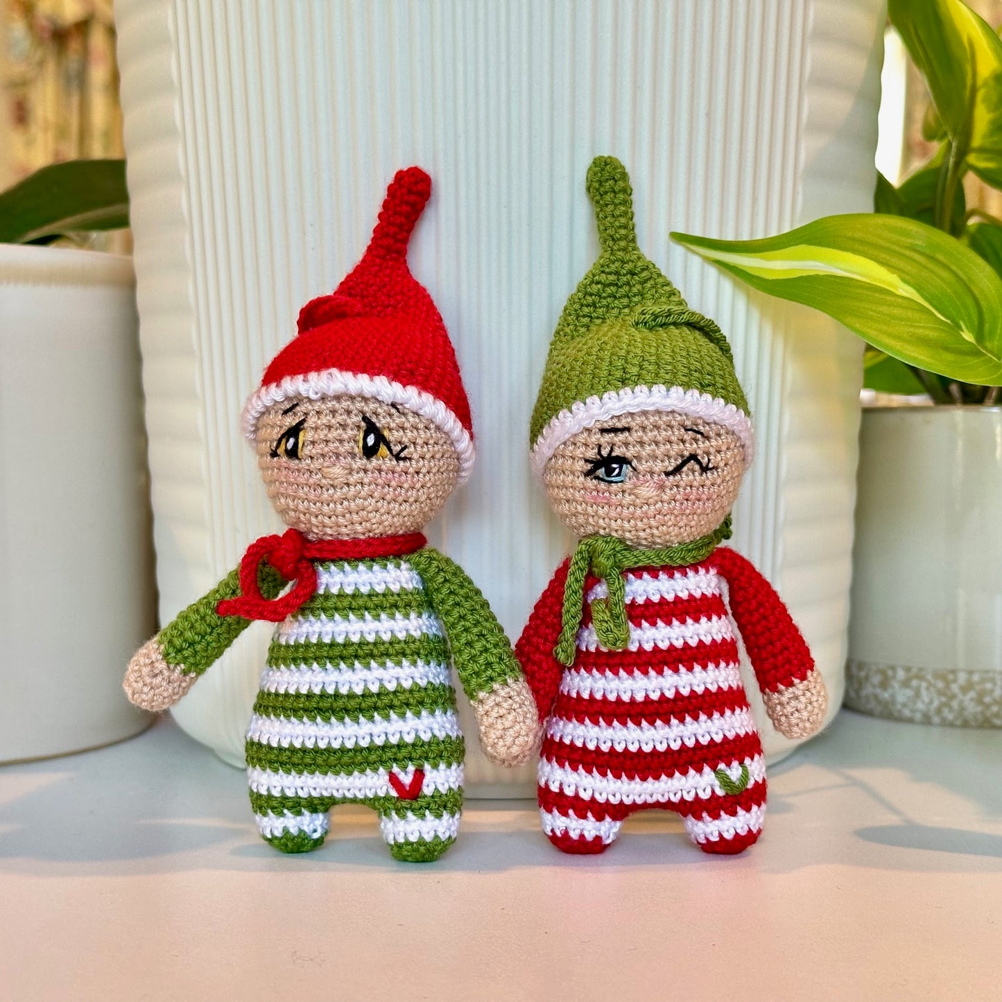 Elf in Red (Blue Eyes) Amigurumi - Handmade Crochet Ornament