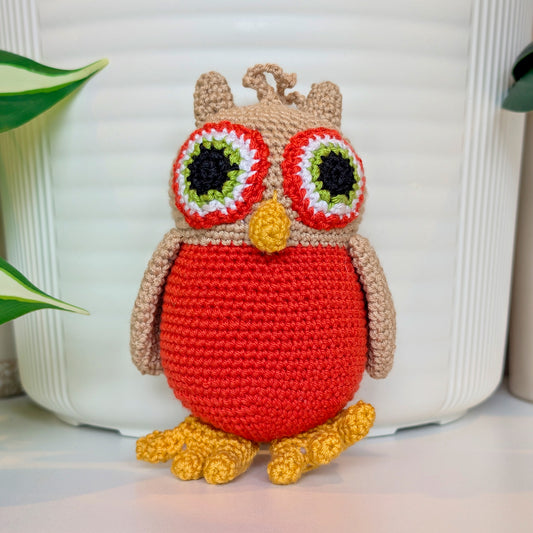 Owl Orange and Beige - Crochet Plush