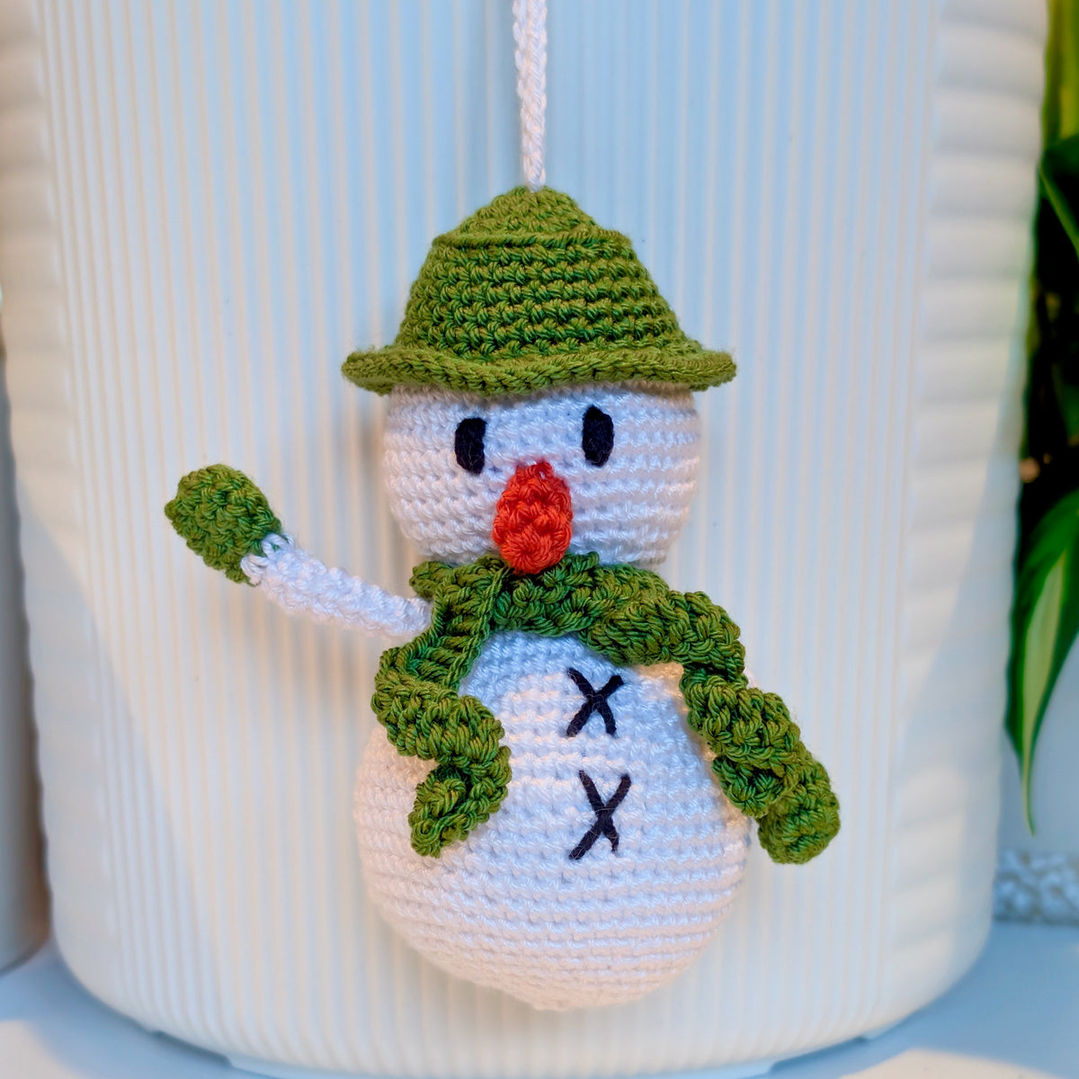 Snowman Amigurumi in Green - Medium - Crochet Plush Ornament
