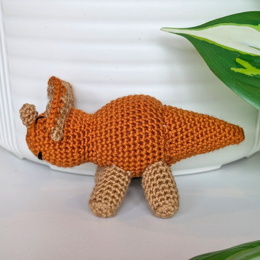 Triceratops Brown Plushie - Crochet Dino