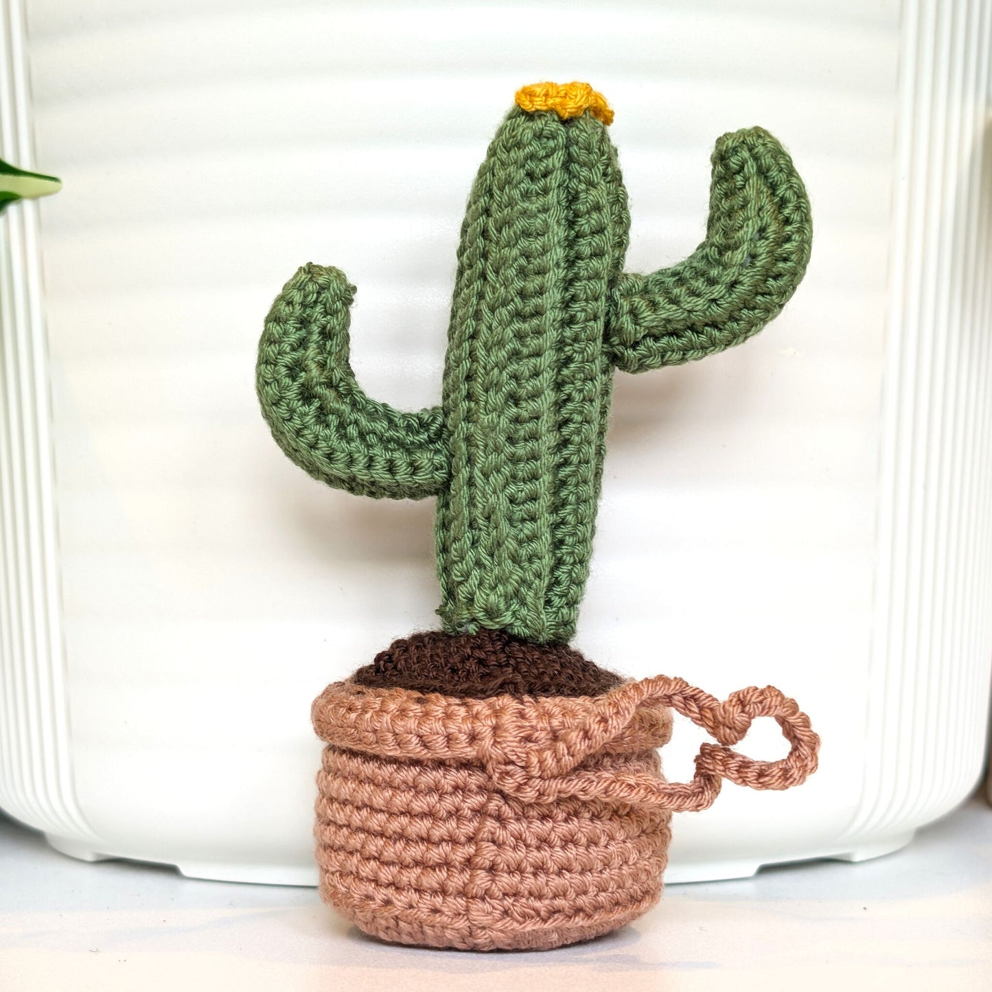 Saguaro Cactus (Blush Brown Pot) - S/M - Crochet Plush Keychain
