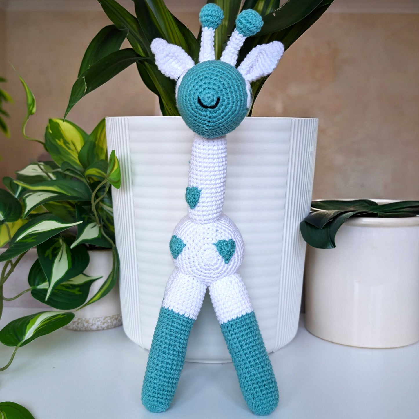 Giraffe Standing in Hearts Amigurumi - Handmade Crochet Plushie