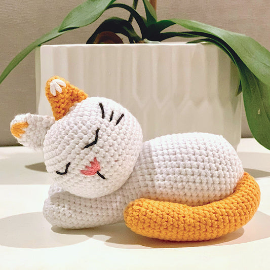 Cat Sleeping (White Medium) Amigurumi - Crochet Plushie