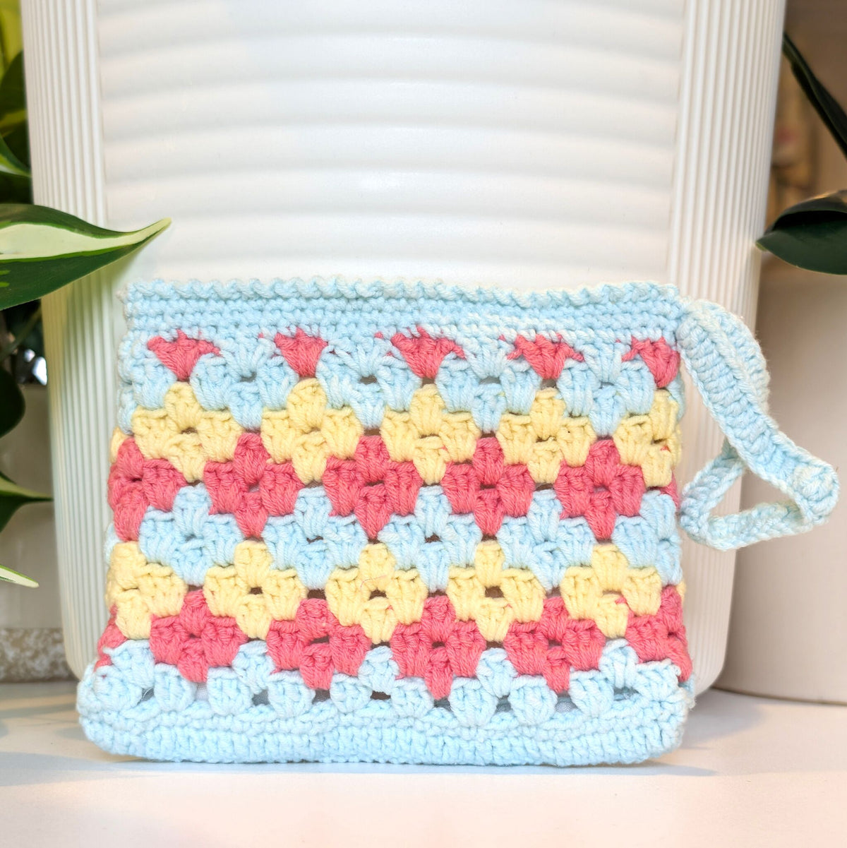 Wristlet Bag - Blue & Coral