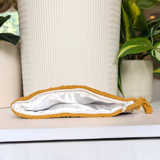 Wristlet Zipper Bag - Dusky Yellow and Brown