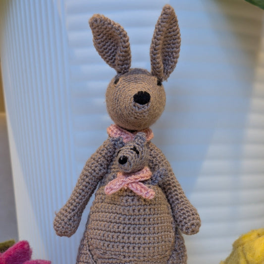 Kangaroo Amigurumi with Baby Joey - Handmade Crochet Plushie