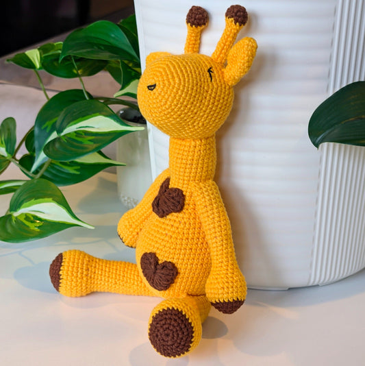 Giraffe Sitting with Hearts Amigurumi - Handmade Crochet Plushie
