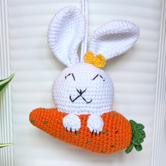Bunny with Bow and Carrot Crochet Plush Charm