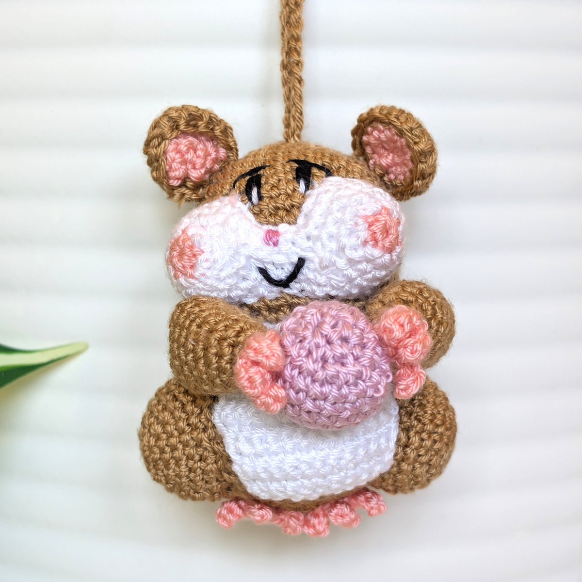 Hamster with Ball (Sand Brown) Crochet Bag Charm