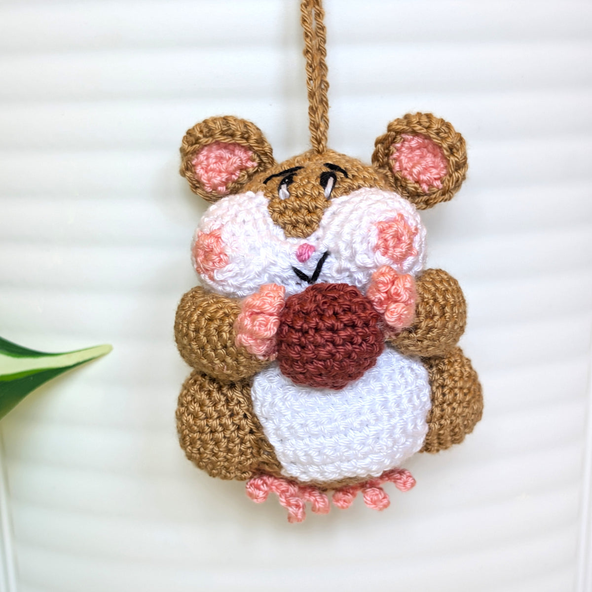 Hamster with Ball (Sand Brown) Crochet Bag Charm