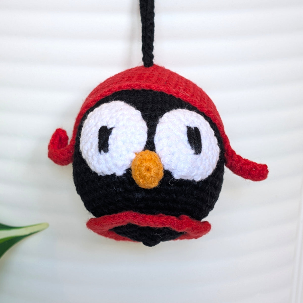 Penguin Head with Red Hat - Crochet Ornament