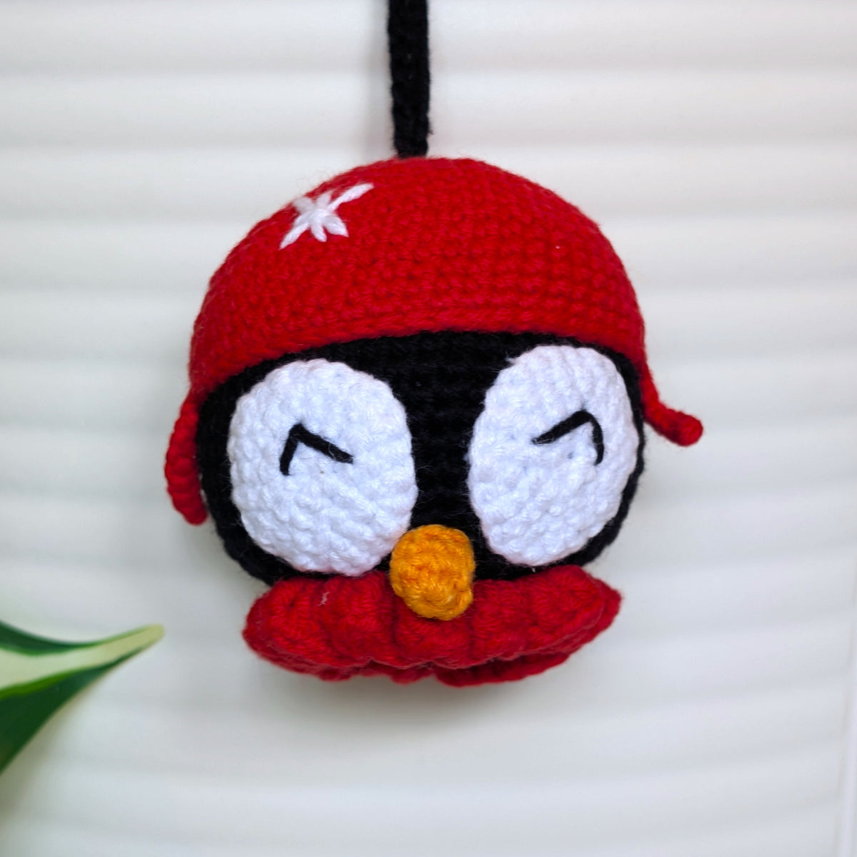 Penguin Head with Red Hat - Crochet Ornament