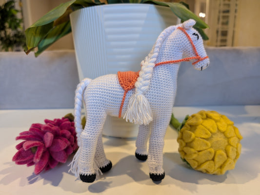 Horse with Solid Saddle and Braided Mane Amigurumi - Handmade Crochet Plushie