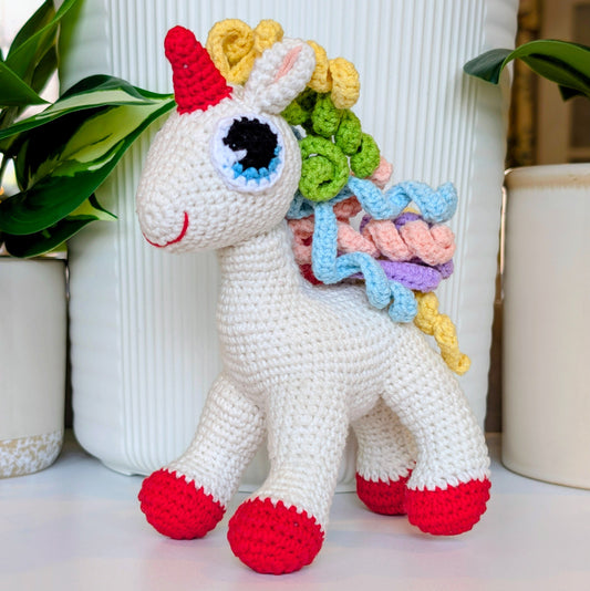 Unicorn (Cranberry Red Foot) - Medium - Amigurumi Crochet Plushie