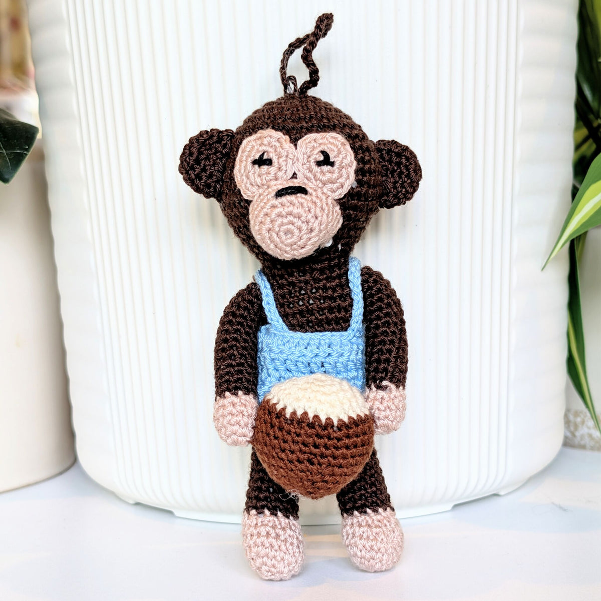 Little Monkey with Coconut - Crochet Plush Charm
