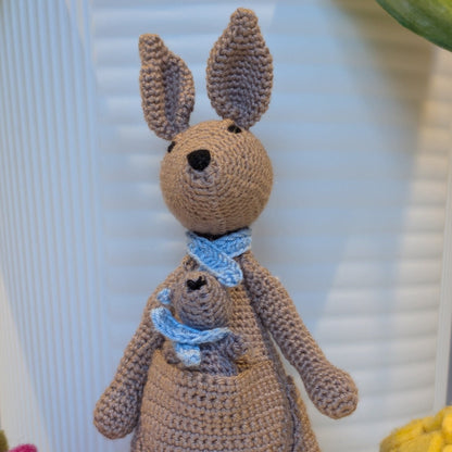Kangaroo Amigurumi with Baby Joey - Handmade Crochet Plushie
