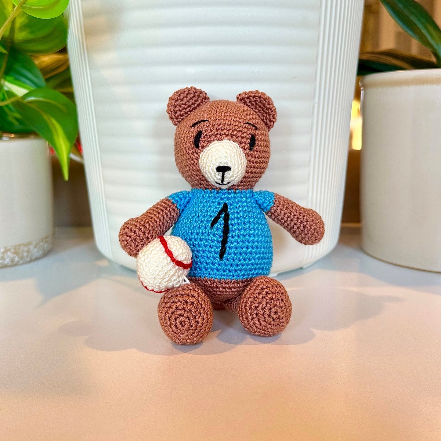 Bear with Baseball Amigurumi - Sand Brown - Crochet Plushie