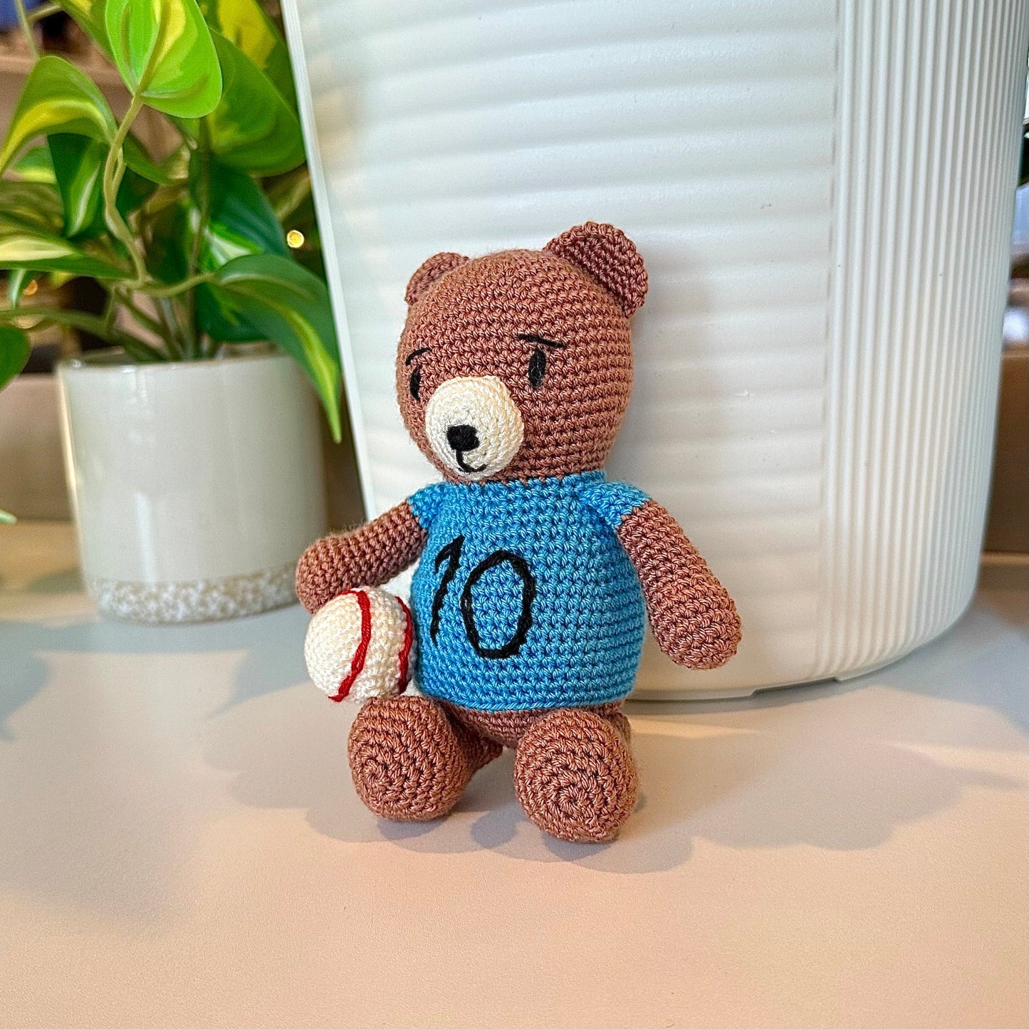 Bear with Baseball Amigurumi - Sand Brown - Crochet Plushie
